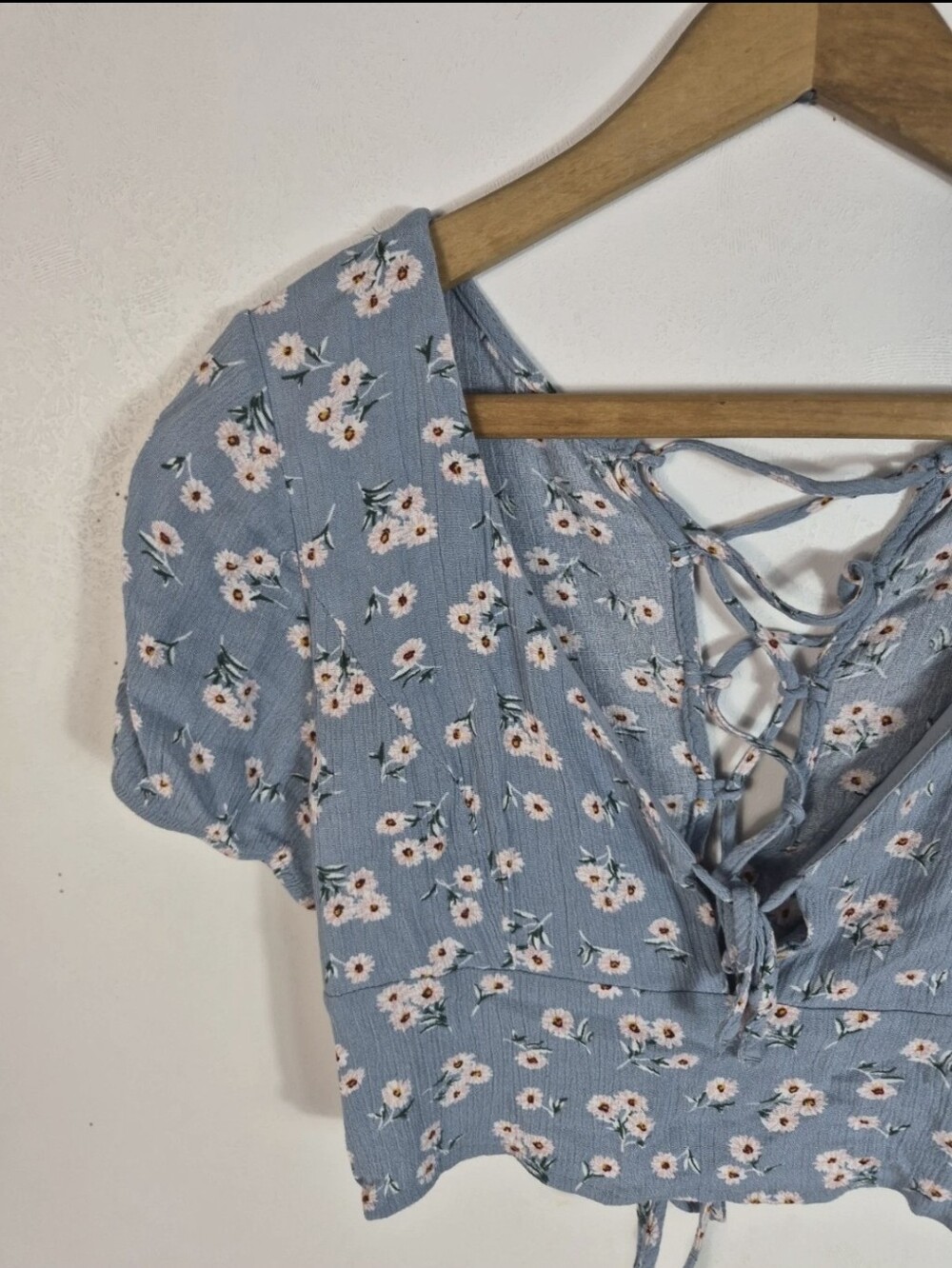 Sky & Sparrow Blue Floral Lace Up Crop Top Cottage Boho Medium - Picture 3 of 11